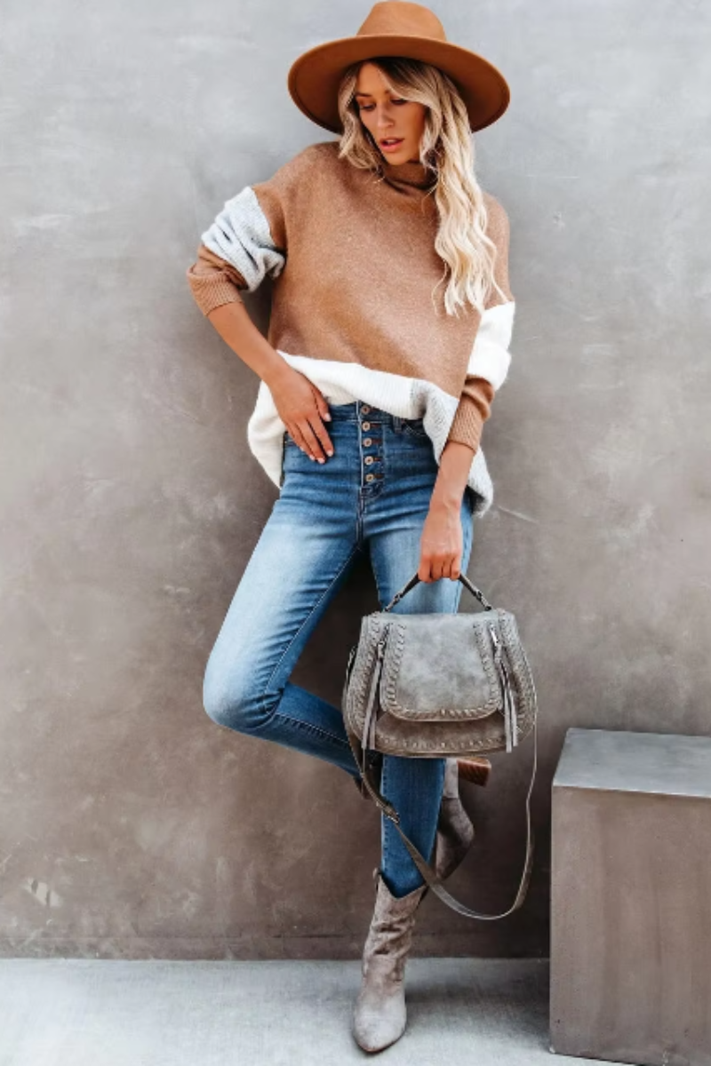 WW | Warmer Pullover mit trendigem Blockfarbenmuster für Frauen