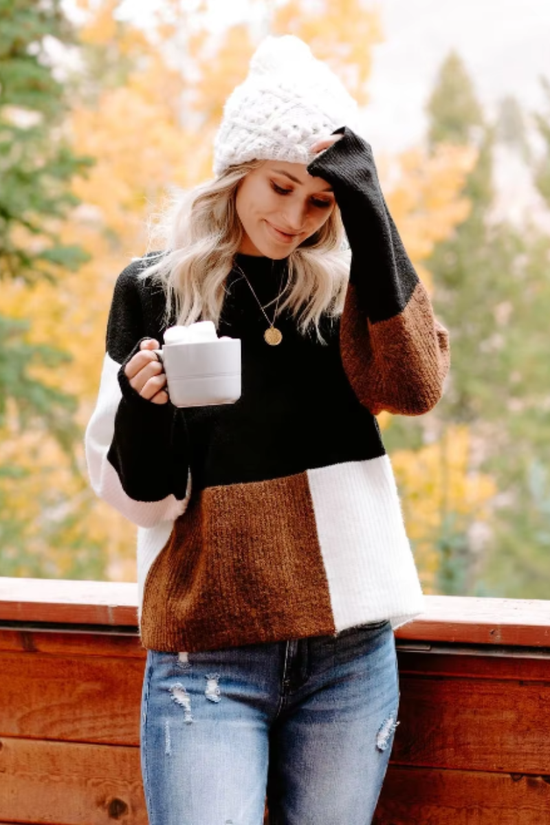 WW | Warmer Pullover mit trendigem Blockfarbenmuster für Frauen