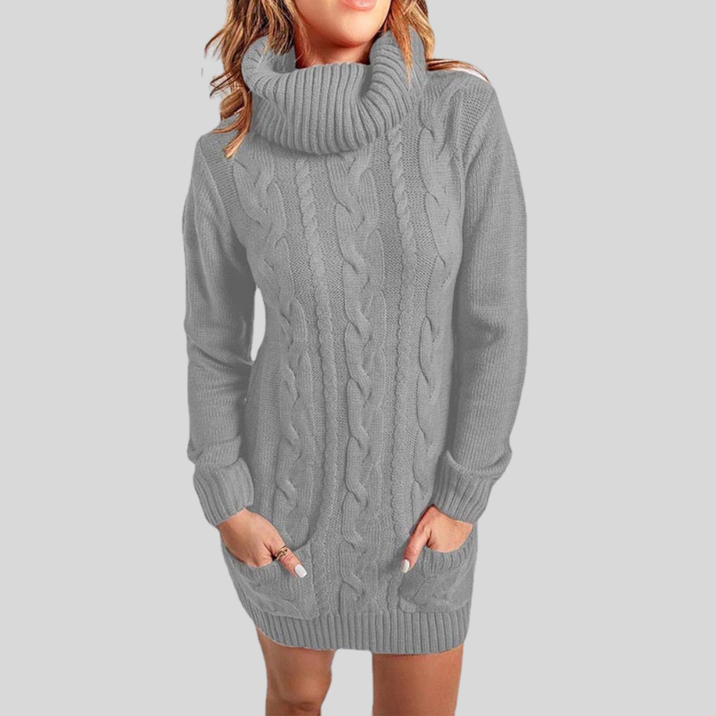 WW | Kabelstrick Rollkragenpullover - Lässiger Schnitt Tunika-Länge Pullover