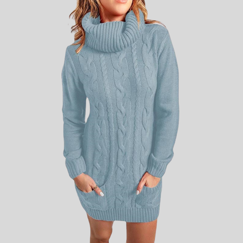 WW | Kabelstrick Rollkragenpullover - Lässiger Schnitt Tunika-Länge Pullover