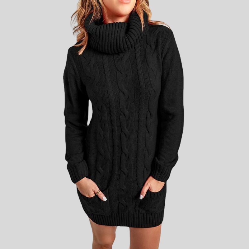 WW | Kabelstrick Rollkragenpullover - Lässiger Schnitt Tunika-Länge Pullover