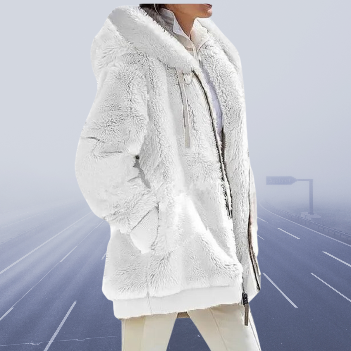 WW | Faux Fur Jacket Hood With Contrast Lining Zipper Warmth And Comfort