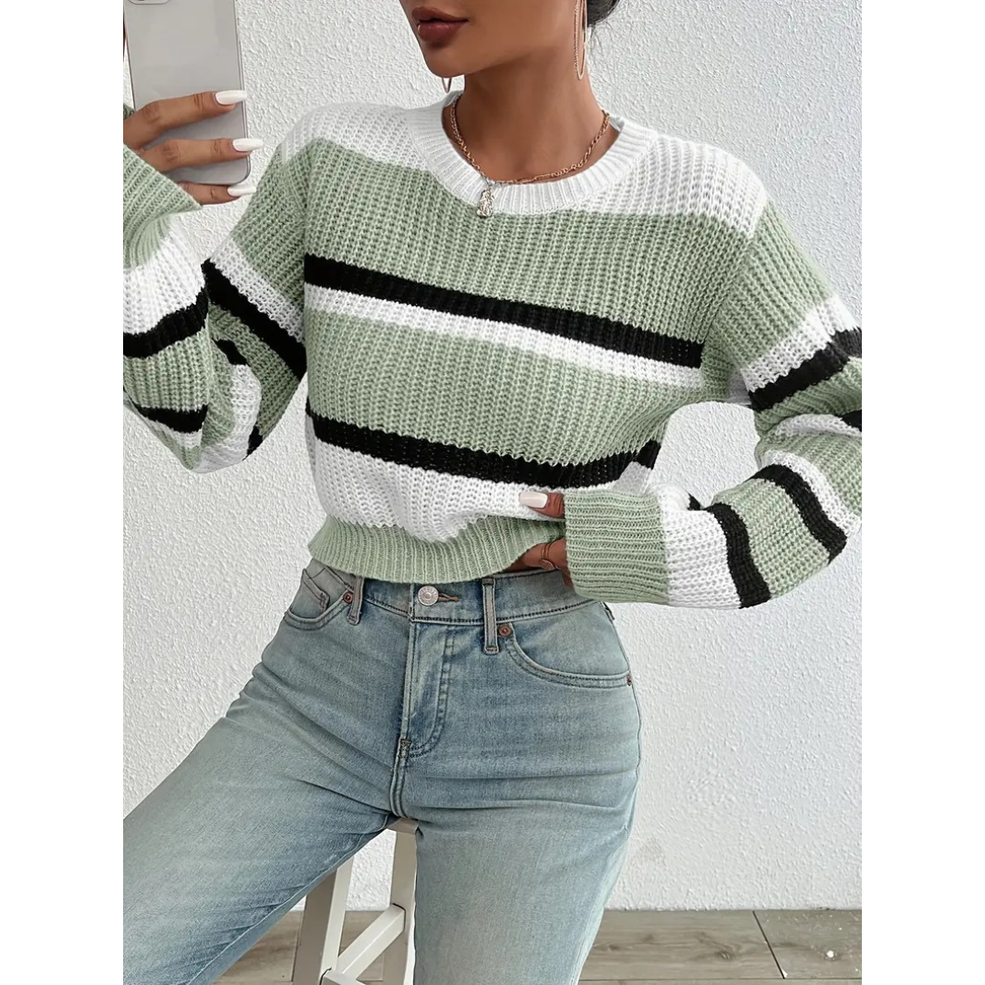 WW | Bequemer Pullover für Damen mit Streifen und langen Ärmeln
