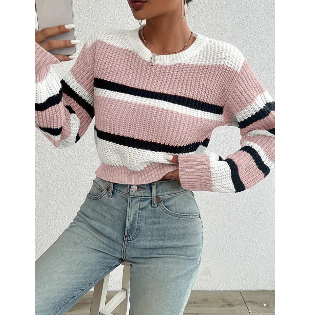 WW | Bequemer Pullover für Damen mit Streifen und langen Ärmeln