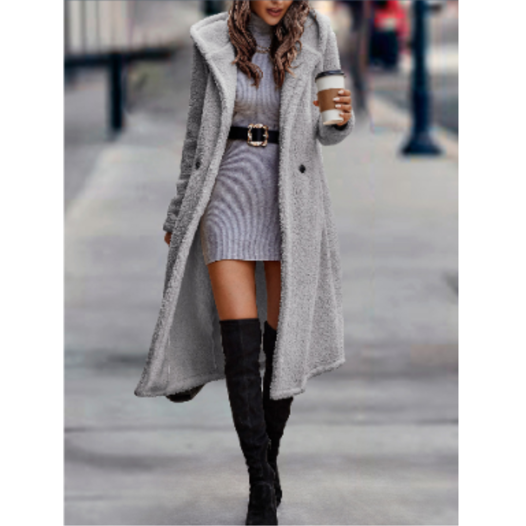 WW | Coat - Loose Fit - Soft Faux Wool - Long - Classic Lapel - Double Button