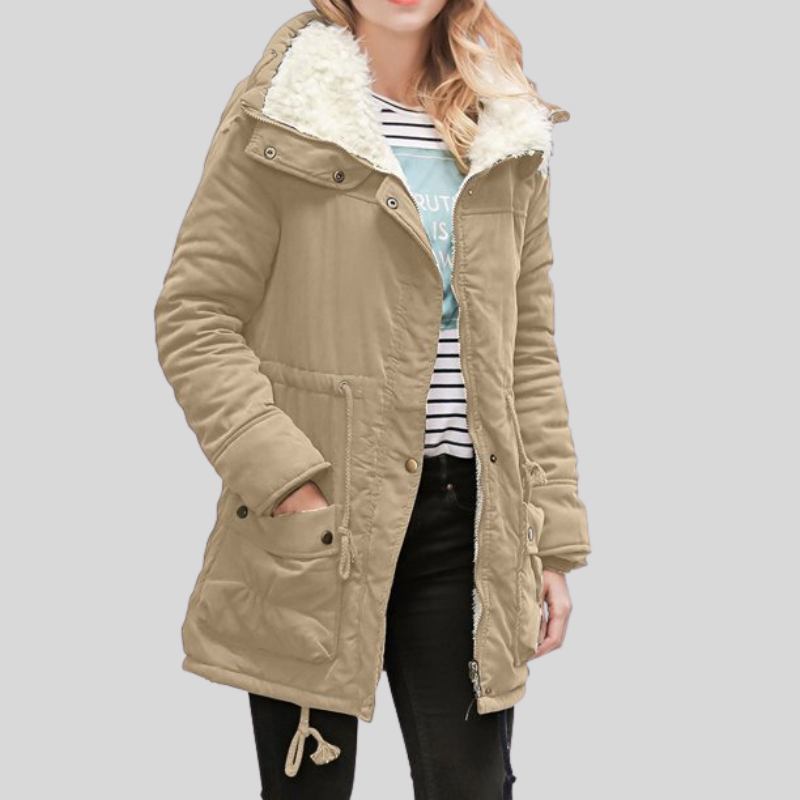 WW | Parka Jacke Gefüttert Mit Fellbesatz Verstellbare Taille Winddicht Und Warm