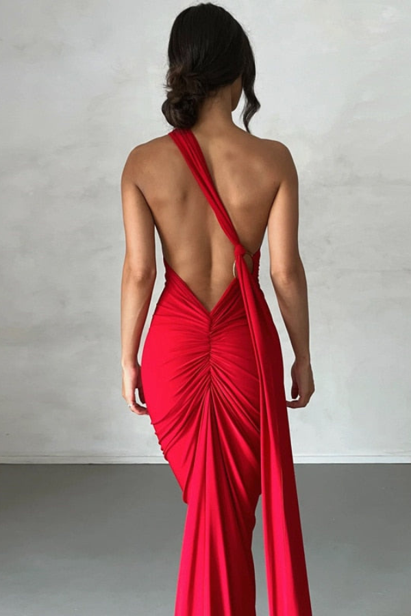 Elena | Maxi dress with asymmetrical shoulder design