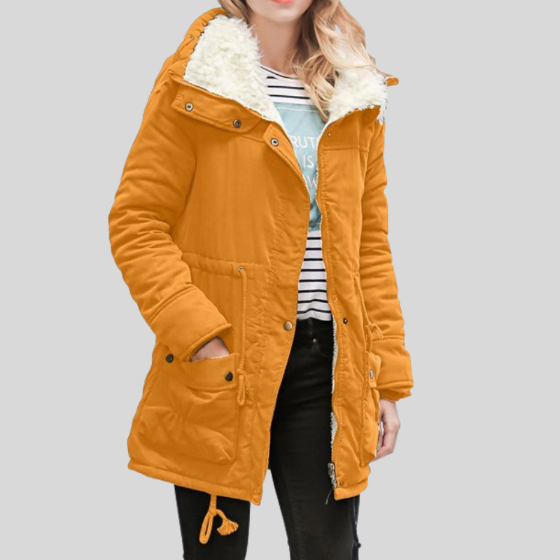 WW | Parka Jacke Gefüttert Mit Fellbesatz Verstellbare Taille Winddicht Und Warm