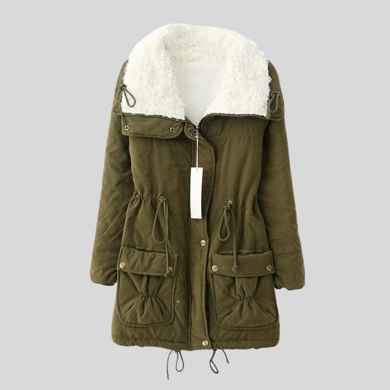 WW | Parka Jacke Gefüttert Mit Fellbesatz Verstellbare Taille Winddicht Und Warm