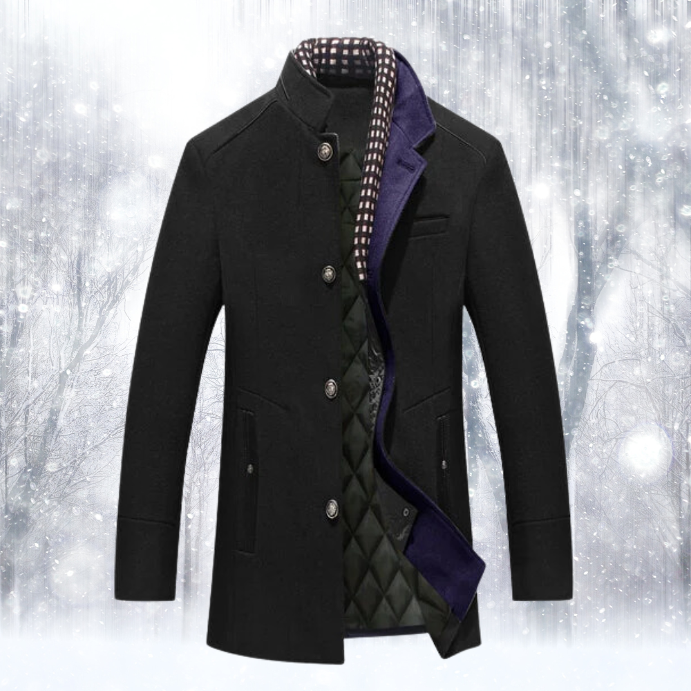 WW | Wool blend Tailored fit Stand-up collar Padded lining Button fastening