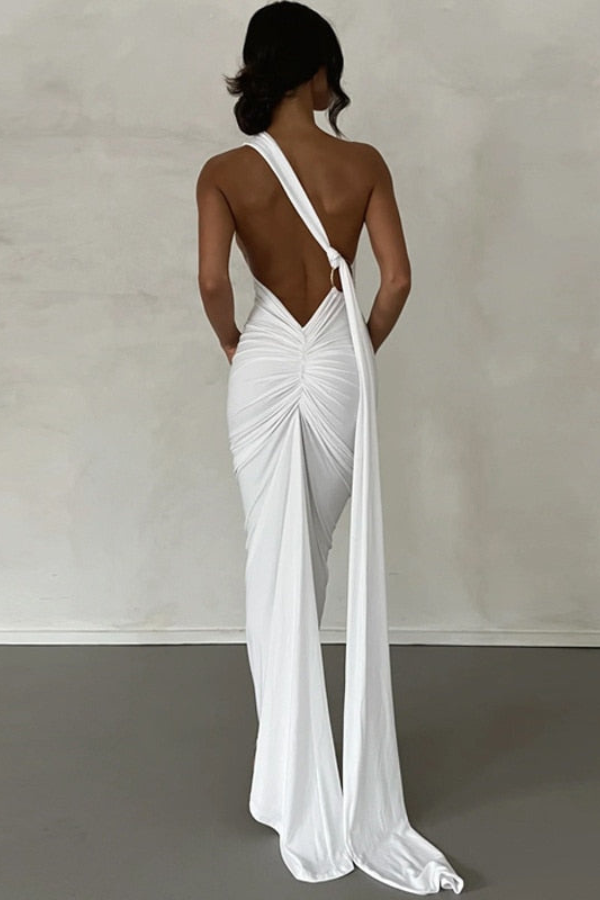Elena | Maxi dress with asymmetrical shoulder design