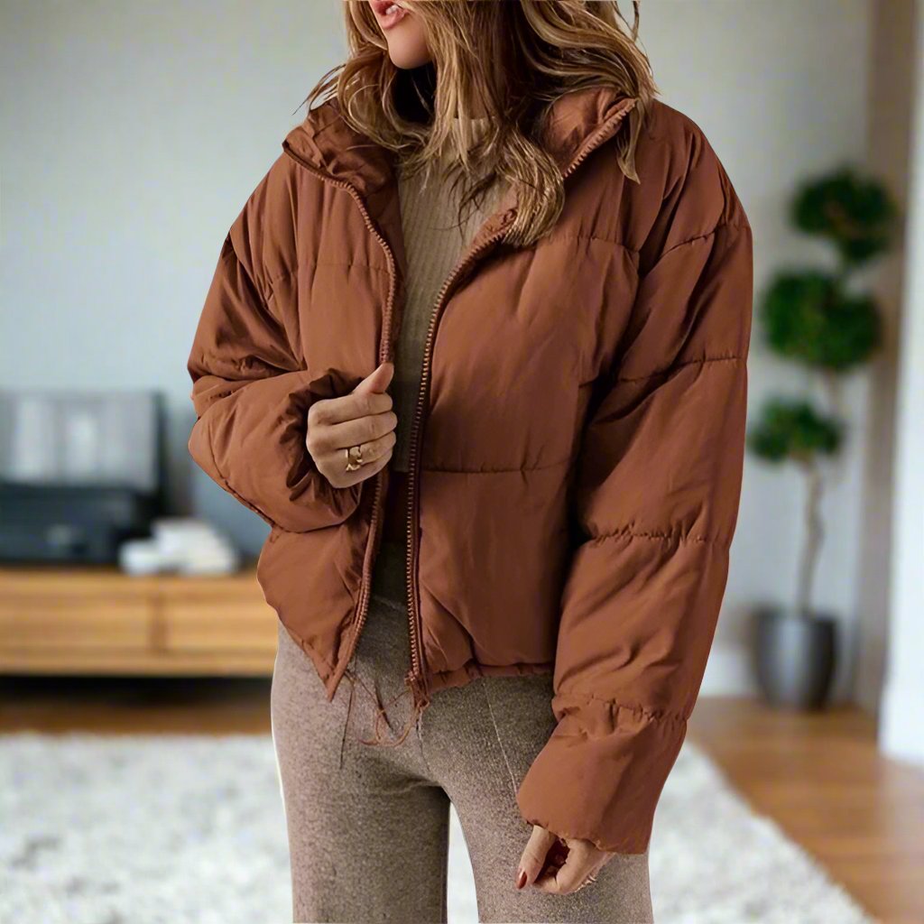 WW | Puffer Jacket Short Length High Collar Zipper Adjustable Fit