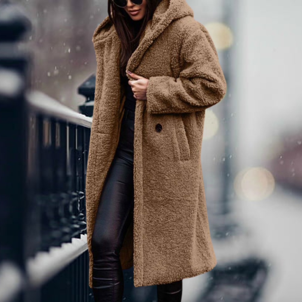 WW | Cozy and Elegant Faux Leather Hooded Jacket