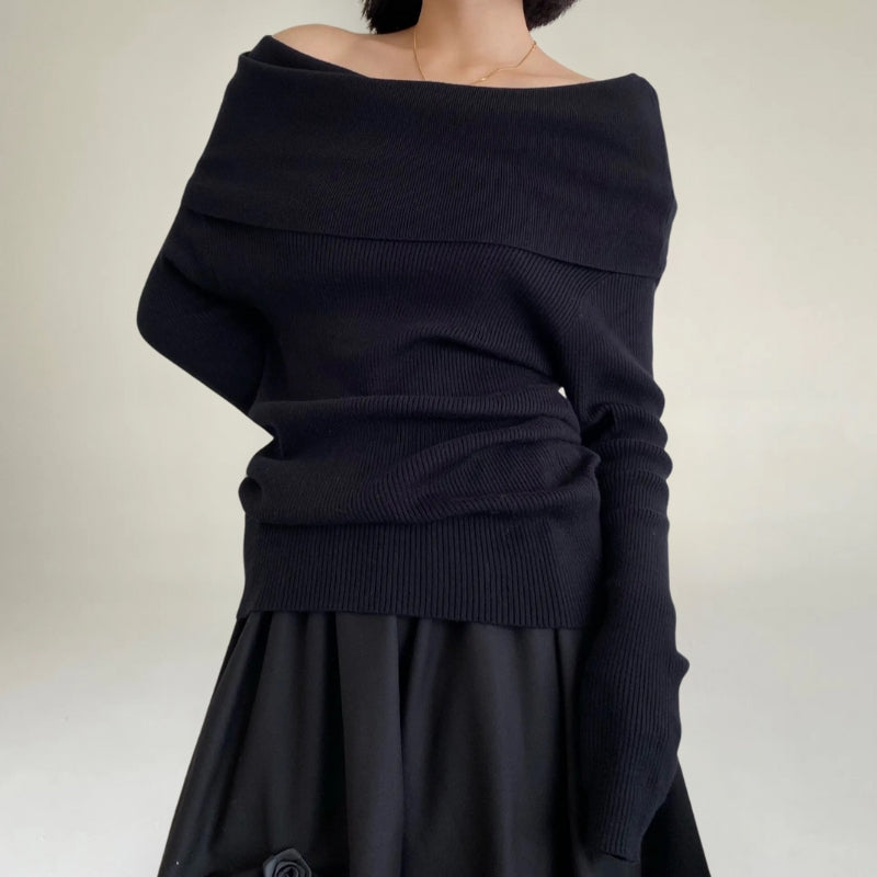 WW | Off-Shoulder Strickpullover - Gerippter Strick - Enganliegendes und Elegantes Design
