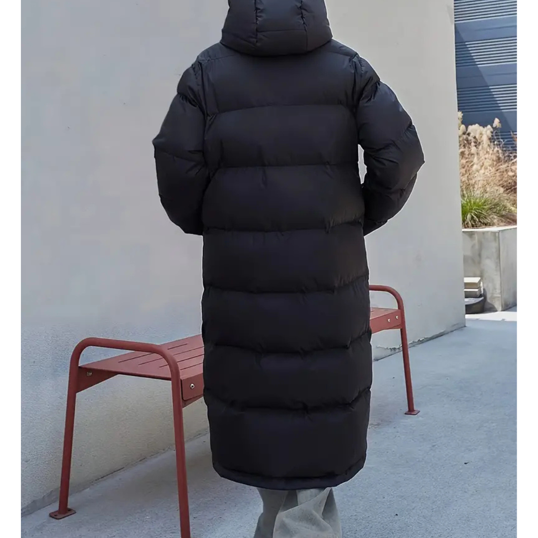 WW | Schwarze Lange Gekleidete Pufferjacke Für Damen