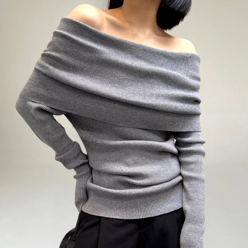 WW | Off-Shoulder Strickpullover - Gerippter Strick - Enganliegendes und Elegantes Design