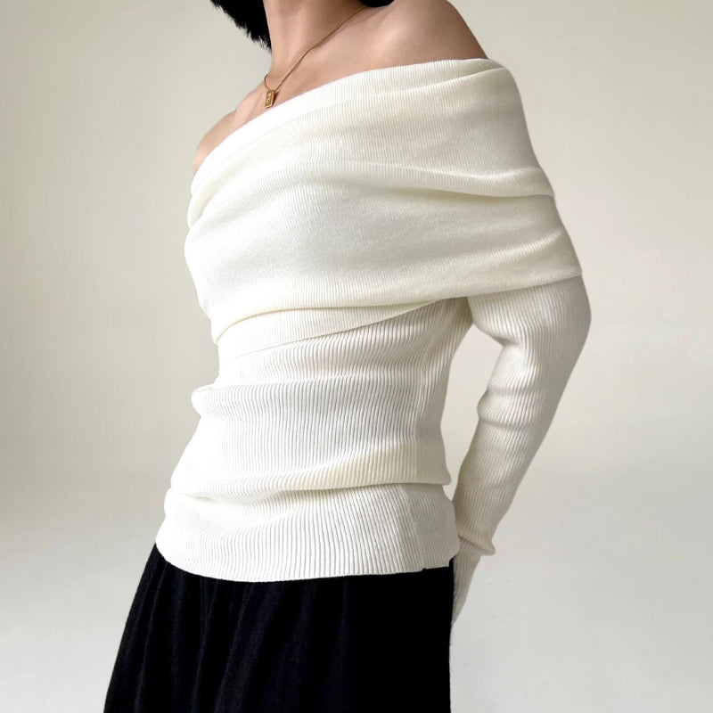 WW | Off-Shoulder Strickpullover - Gerippter Strick - Enganliegendes und Elegantes Design