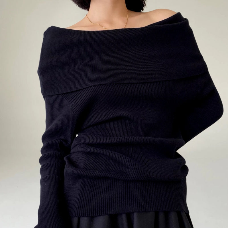WW | Off-Shoulder Strickpullover - Gerippter Strick - Enganliegendes und Elegantes Design