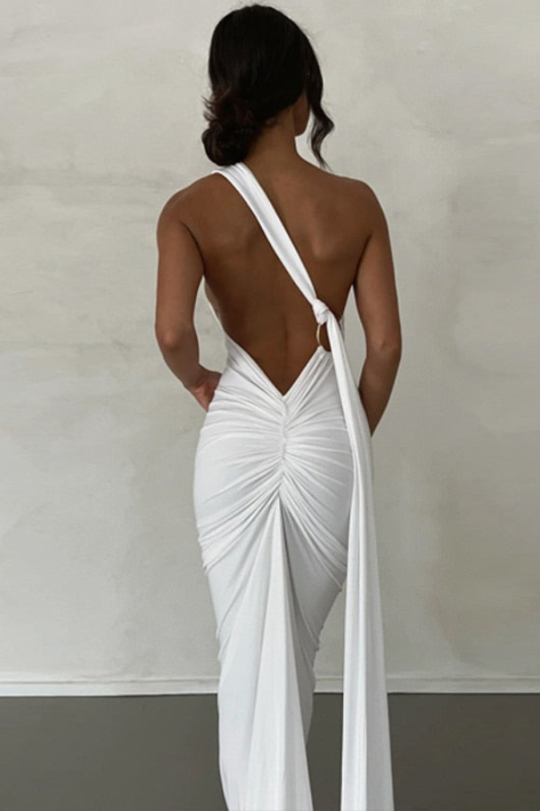 Elena | Maxi dress with asymmetrical shoulder design
