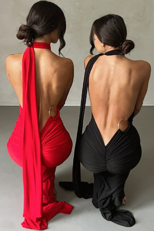 Elena | Maxi dress with asymmetrical shoulder design