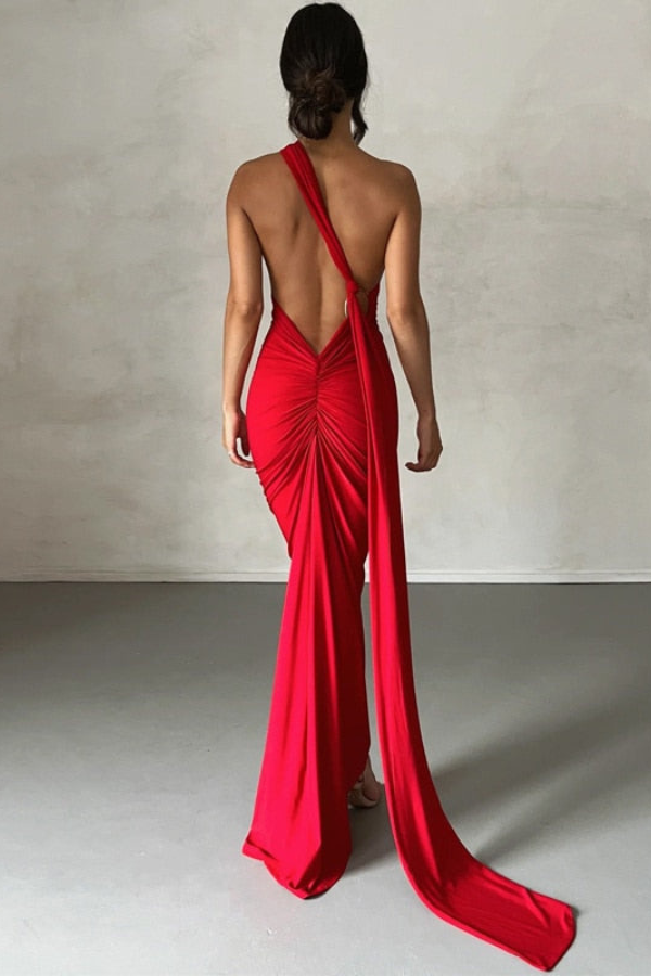 Elena | Maxi dress with asymmetrical shoulder design