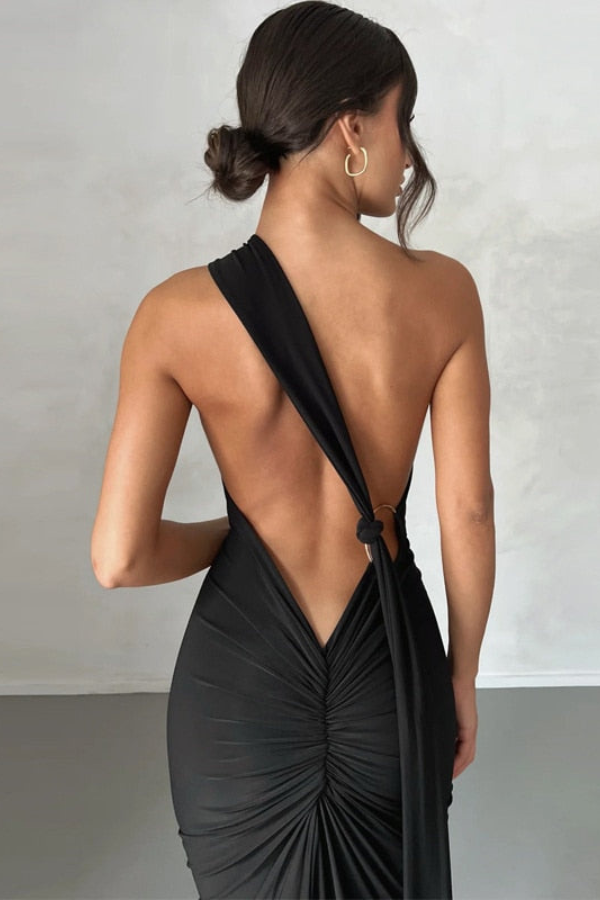 Elena | Maxi dress with asymmetrical shoulder design
