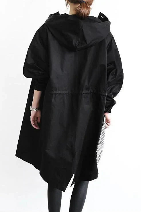 WW | Übergroße Regenjacke mit Kapuze Knopf Vorn und Taschen