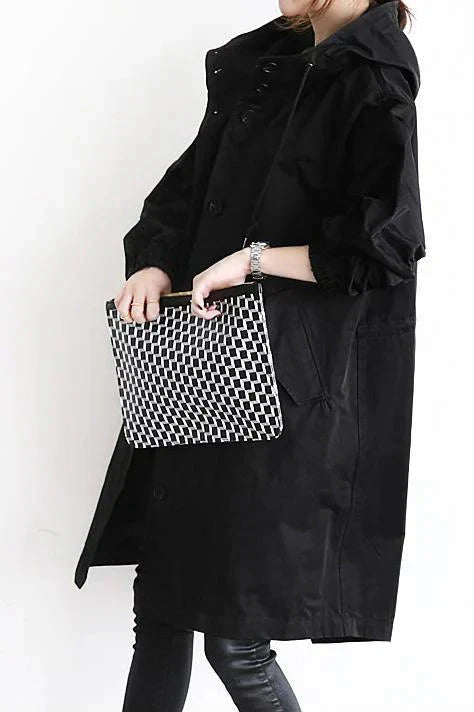 WW | Trenchcoat Langer Schnitt Kapuze Und Knöpfe Verstellbare Bündchen Taschen