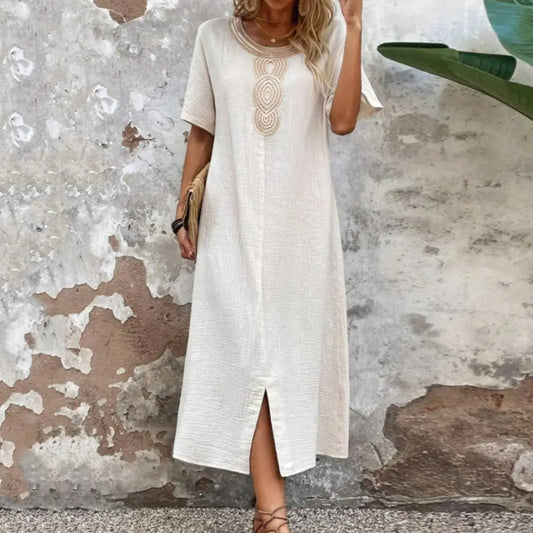 Women's Solid Color Cotton and Linen Dress
