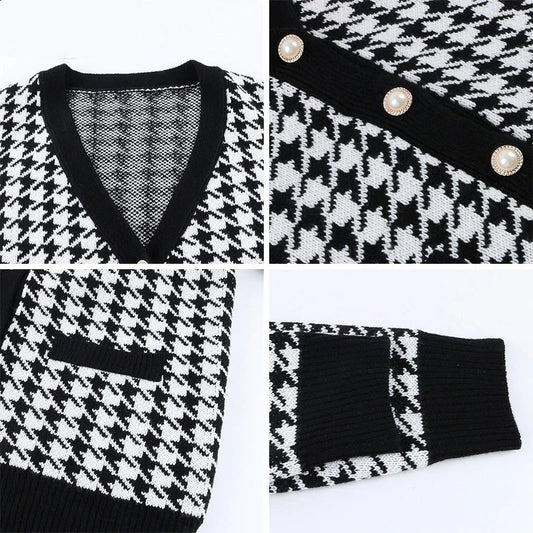 WW | Hahnentrittmuster-Cardigan mit Kontrastleiste
