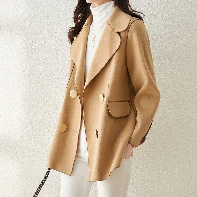 WW | Women's Wool Coat – Tailored Fit – Double Breasted – Wide Lapel – Mid-Length