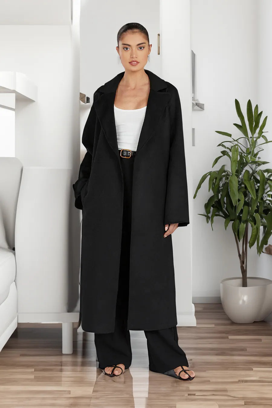 WW | Damen Lange Woll-Trenchcoat mit Reverskragen und Eleganter Passform