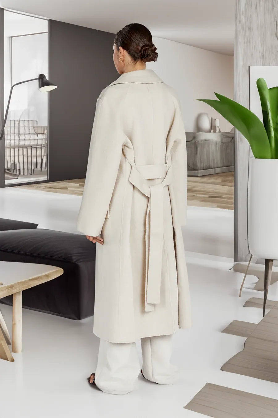 WW | Damen Lange Woll-Trenchcoat mit Reverskragen und Eleganter Passform