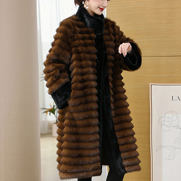 WW | Relaxed Fit Coat - Stand-Up Collar Coat with Fur Trim
