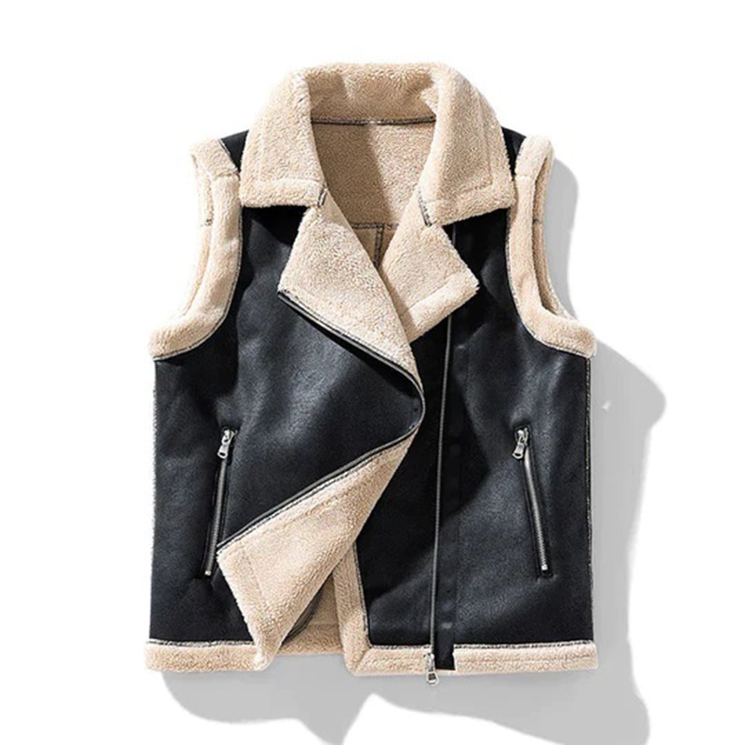 WW | Shearling Moto Weste - Asymmetrischer Reißverschluss - Warm & Edgy - Winter Schichtung