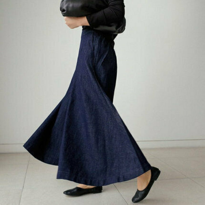 WW | Denim Maxi Rock Hoher Bund Weite Passform Elegante Und Bequem