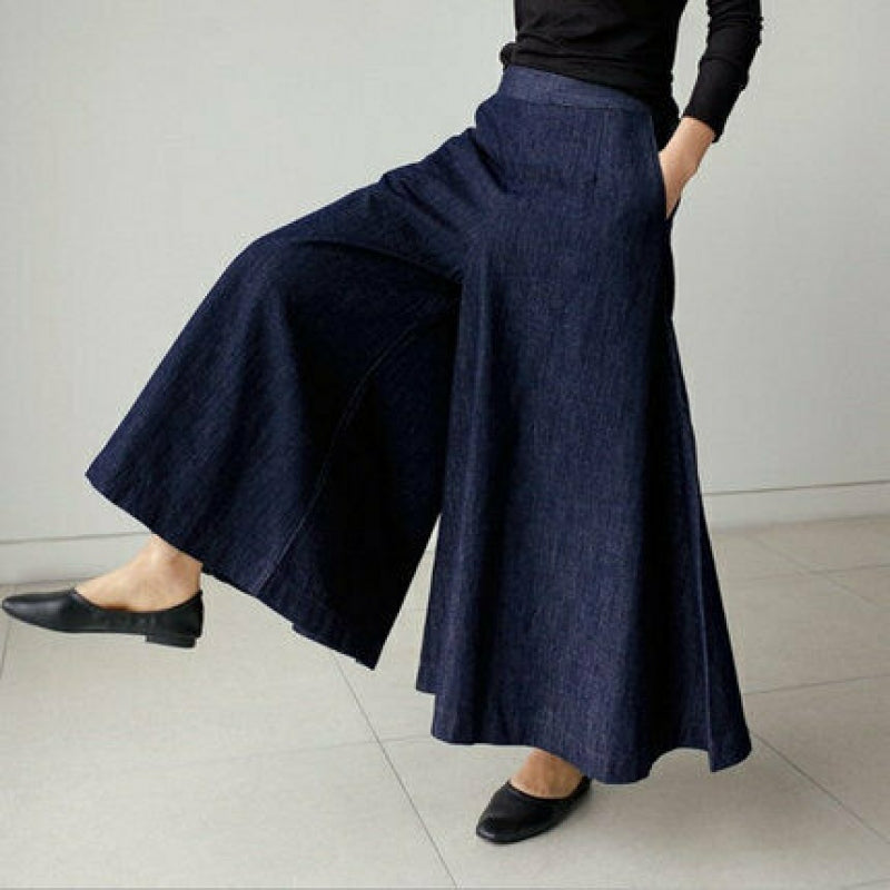 WW | Denim Maxi Rock Hoher Bund Weite Passform Elegante Und Bequem