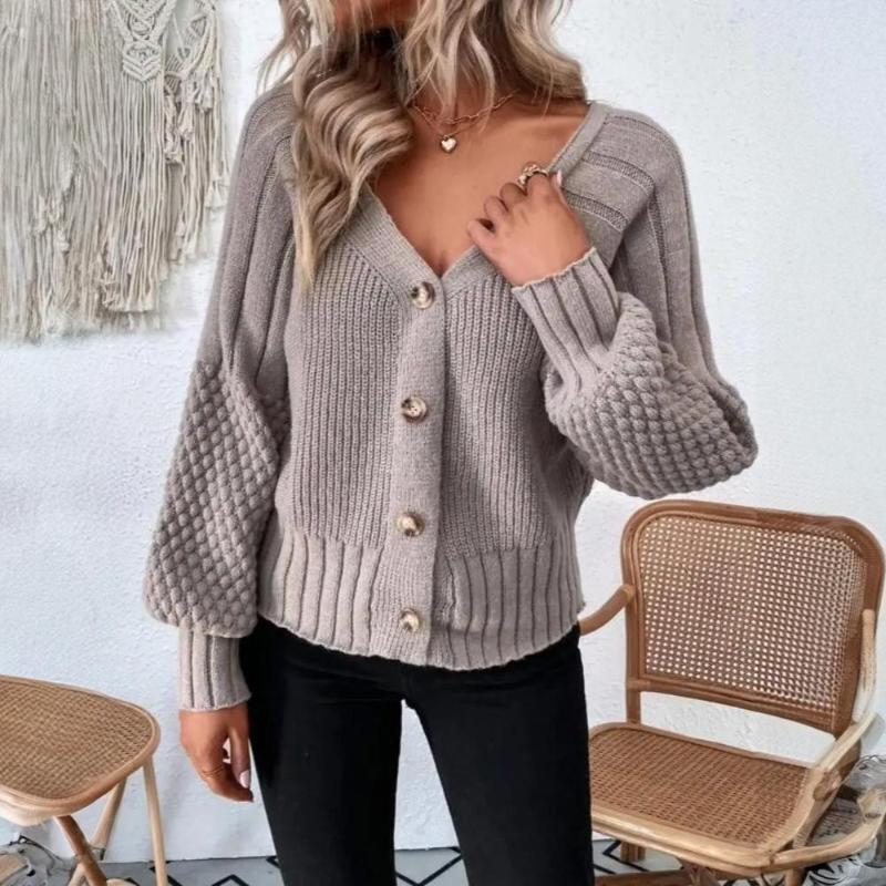 WW | Damen Strickcardigan mit Knopfverschluss und Ballonärmel