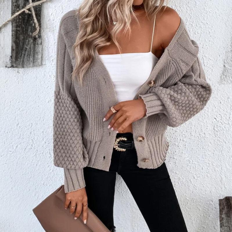 WW | Damen Strickcardigan mit Knopfverschluss und Ballonärmel
