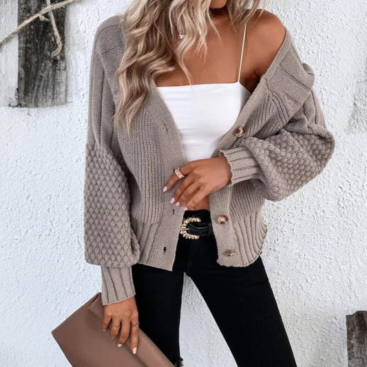 WW | Damen Strickcardigan mit Knopfverschluss und Ballonärmel