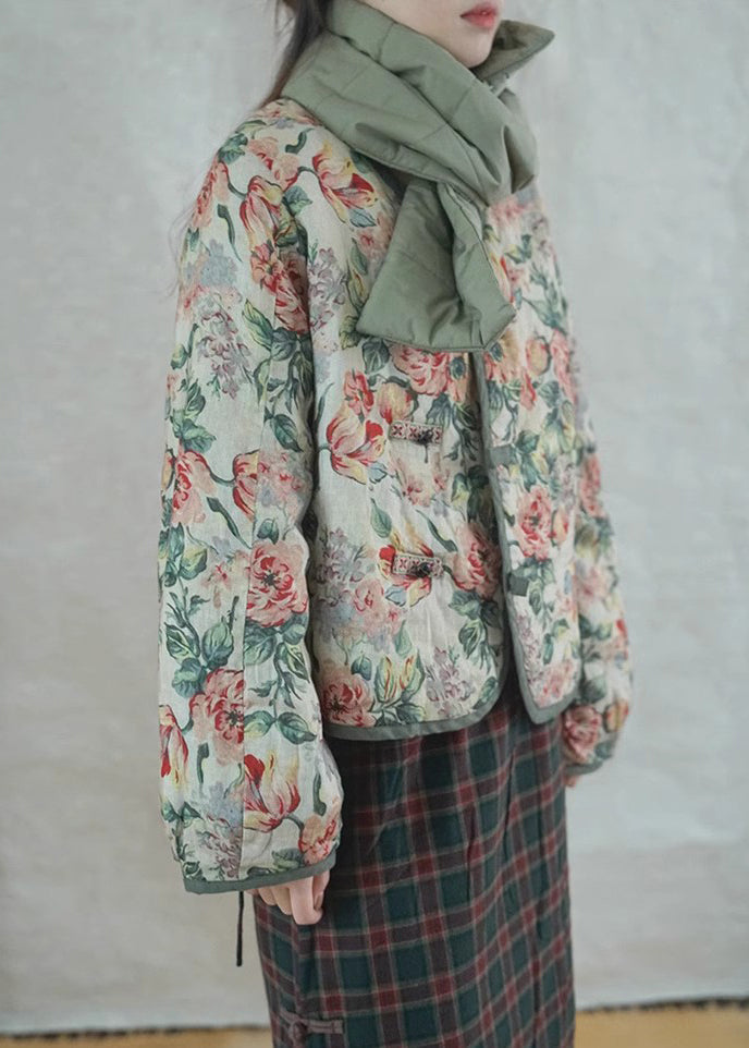 WW | Beige Oversized Print Fine Cotton-Padded Women's Winter Coats