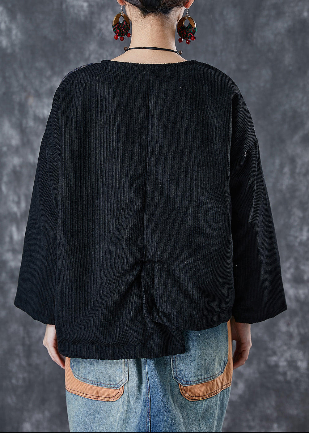 WW | Black Asymmetric Patchwork Fine Cotton Padded Coats Winter