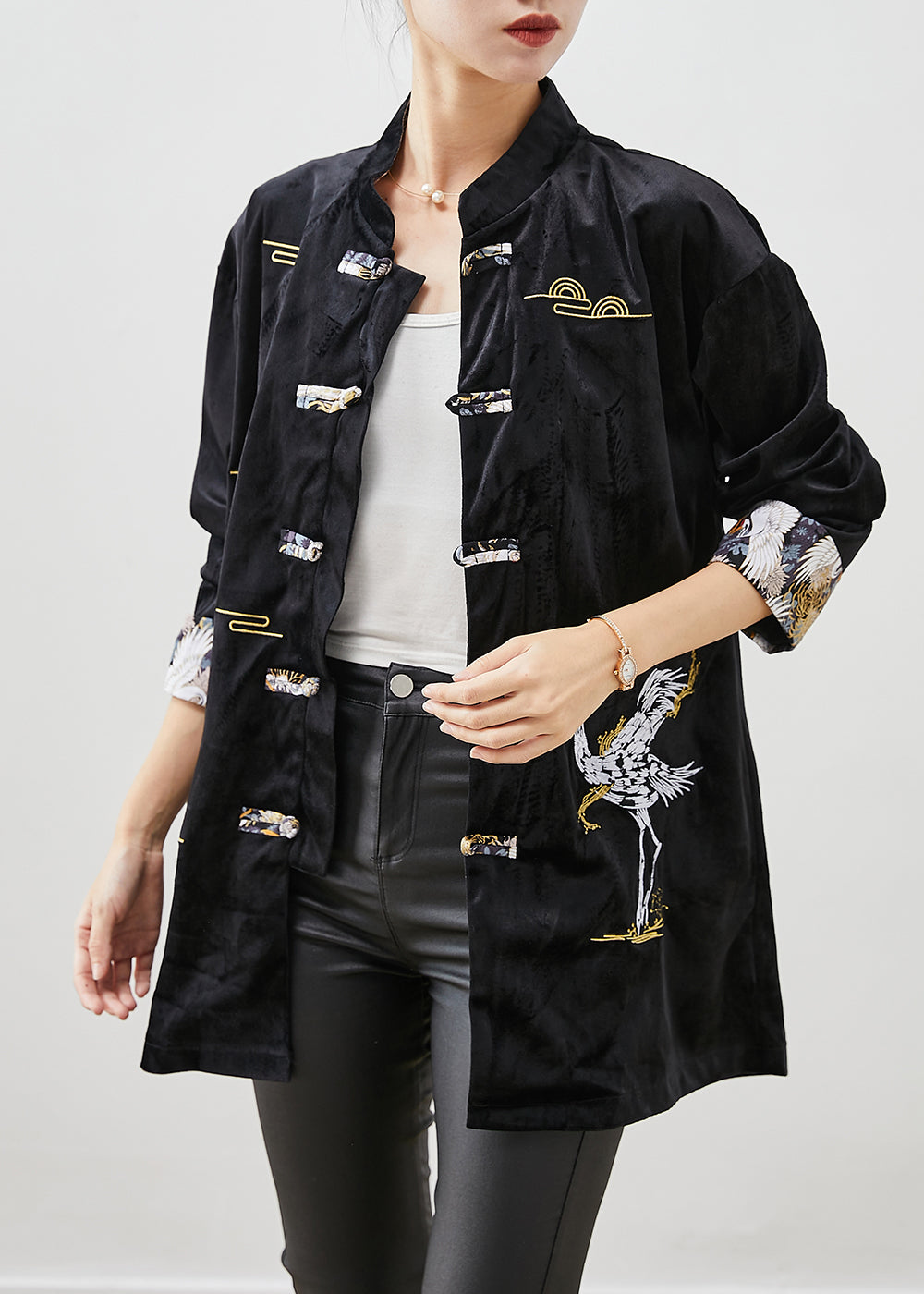 WW | Black Embroidered Chinese Knot Velvet Jackets