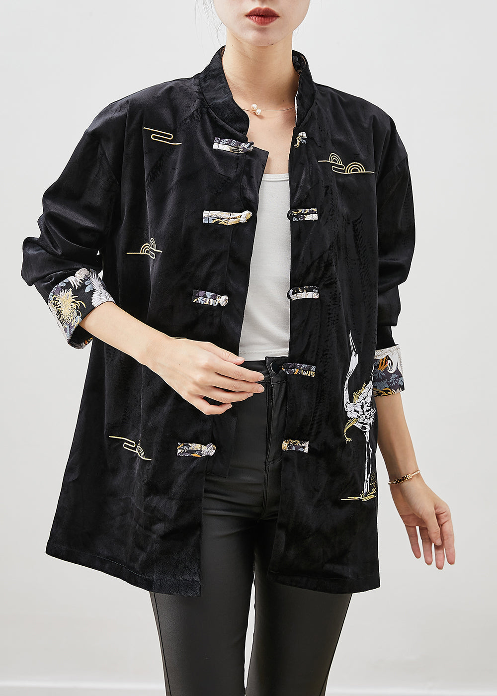 WW | Black Embroidered Chinese Knot Velvet Jackets