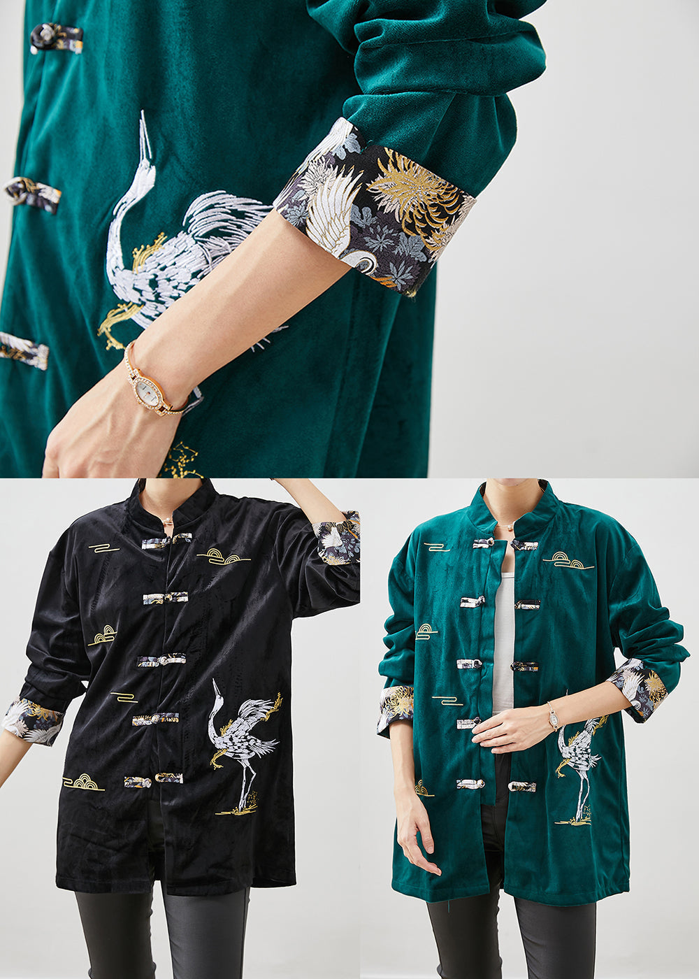 WW | Black Embroidered Chinese Knot Velvet Jackets