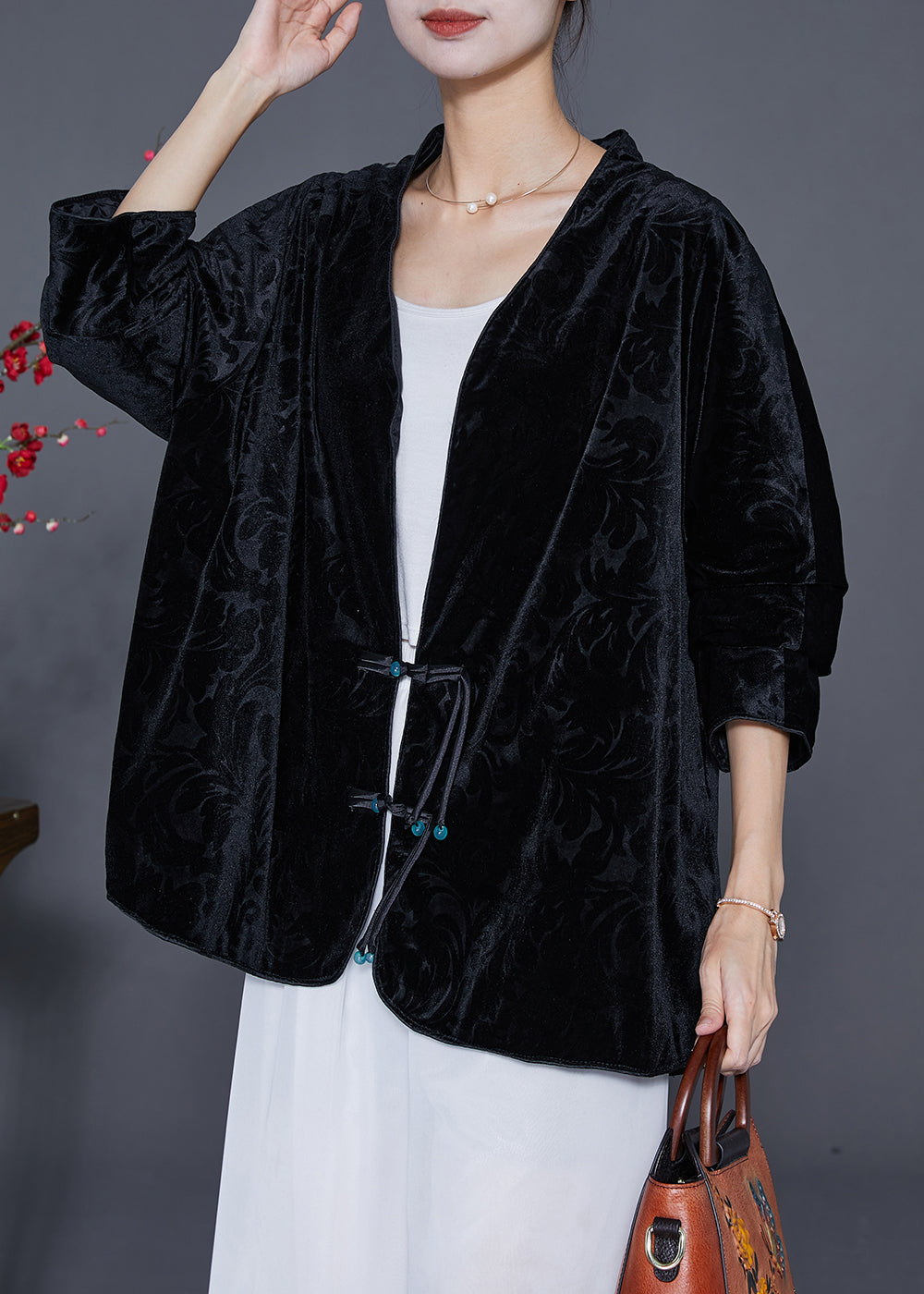 WW | Black Jacquard Chinese Button Silk Velour Jackets