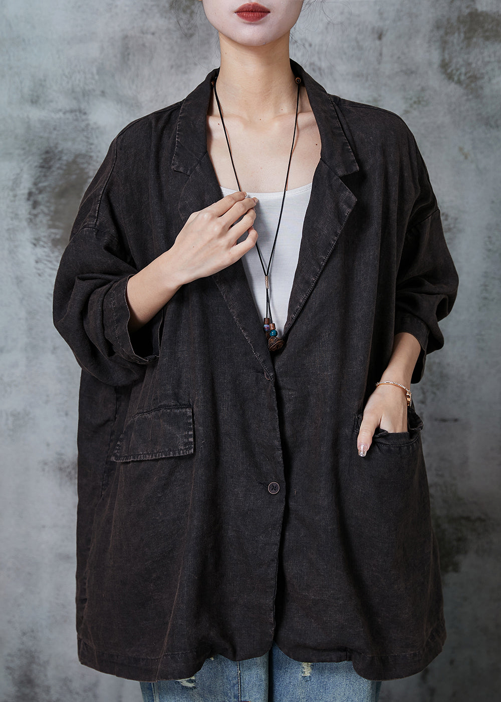 WW | Black Oversized Pocket Linen Jackets