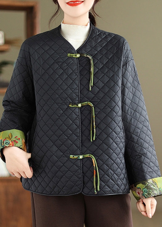 WW | Black Tassel Button Patchwork Fine Cotton-Padded Winter Jackets