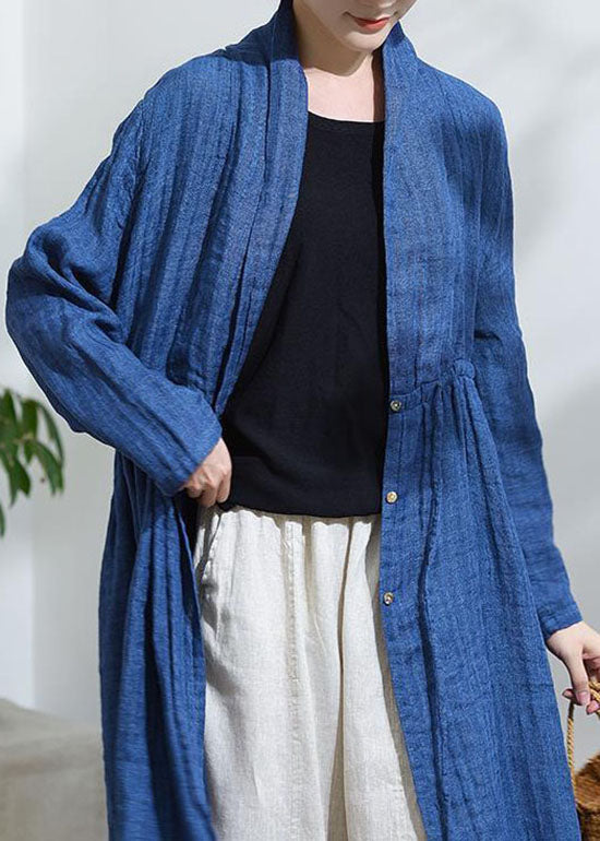 WW | Blue Ribbon Button Long Sleeve Drawstring Trench Coats