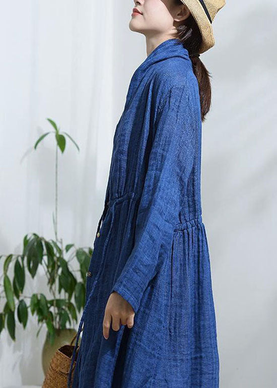 WW | Blue Ribbon Button Long Sleeve Drawstring Trench Coats